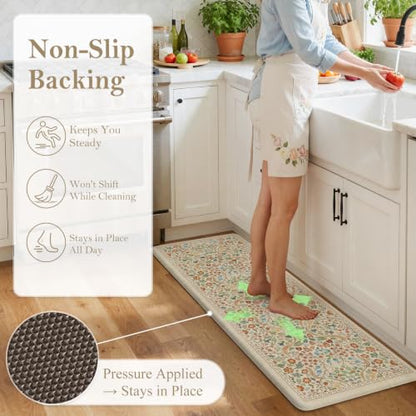 Collive Cushioned Anti Fatigue Kitchen Mats, Non Slip Kitchen Rugs, 20"x39" - color: Beige, size: 24"W x 59"L