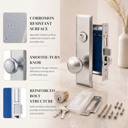 Tandefio 1 Set Mortise Lock with 2-1/2" Backset, Left Hand, Silver - style: Left Hand