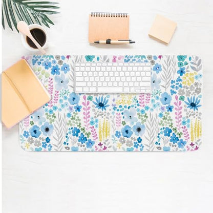 Floral Desk Mat, Cute Flower Large Mouse Pad, Blue 27.5"x13.8" - color: A Flowers - Blue, size: 27.5" x 13.8"