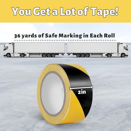 Hazard Tape 2 Inch x 108 Feet Black & Yellow Ultra-Adhesive Hazard Warning Safety Stripe Tape, Adhesive Marking Barrier Tape for Marking Floor, Walls - color: Black & Yellow