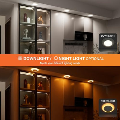 6 Inch LED Low Profile Disk Light with Night Light, 120VAC, 15W, 5CCT Color Changing, 1000LM, Dimmable, ETL, Shower Wet Rated Screw in Flush Mount Ceiling Light, White/8 Packs - color: 8 Packs 5CCT White With Night Light, size: 6inch