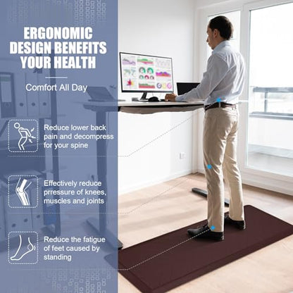 Cushioned Kitchen Mat 2 PCS, Anti Fatigue Kitchen Rugs, Heavy Duty Kitchen Rugs and Mats Non-Skid, Ergonomic Comfort Foam Kitchen Floor Mat for Home, Office, Sink, Laundry - Brown - color: Brown