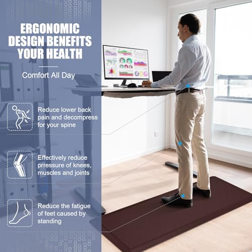 Cushioned Kitchen Mat 2 PCS, Anti Fatigue Kitchen Rugs, Heavy Duty Kitchen Rugs and Mats Non-Skid, Ergonomic Comfort Foam Kitchen Floor Mat for Home, Office, Sink, Laundry - Brown - color: Brown