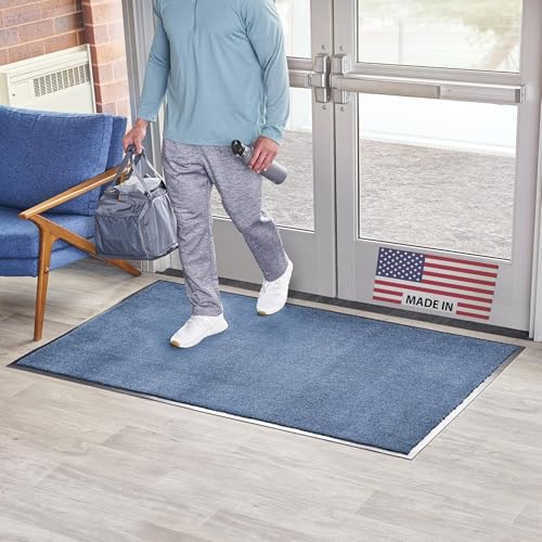 Consolidated Plastics Economy Indoor/Outdoor Entrance Floor Mat with Non-Slip Vinyl Backing, Absorbs Water, 18 Oz Heavy Duty Carpet Rug Commercial Grade (2' x 3', Blue) - color: Blue, size: 2' x 3'