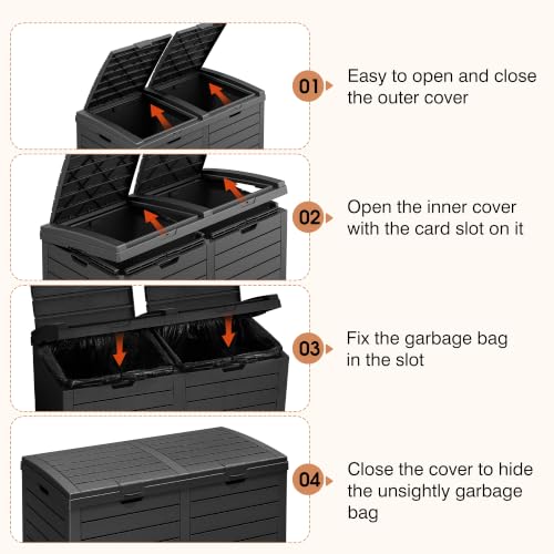 Fancyango Resin Outdoor Trash Can with Lid, 62 Gallon, Black - color: Black, size: 62 Gallon