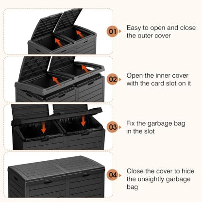 Fancyango Resin Outdoor Trash Can with Lid, 62 Gallon, Black - color: Black, size: 62 Gallon