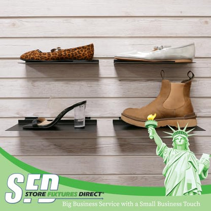 Black Slatwall Metal Large Shoe Shelf, Flat Display Shelves for Slat - 6" D X 12" L - 10 Pack - size: 10 Pack