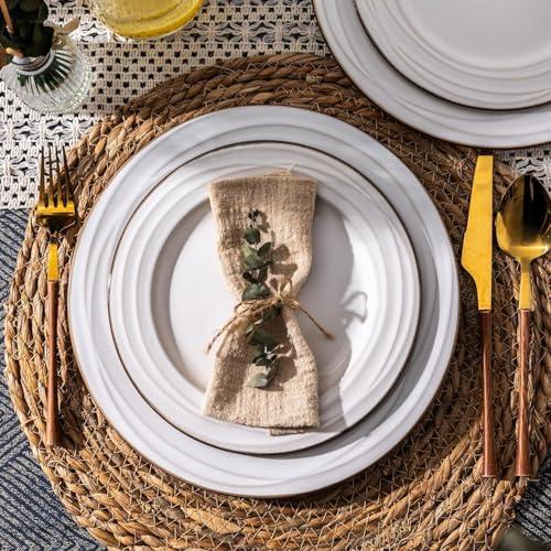 GBHOME Ceramic Dinnerware Sets of 8,24 pcs Plates and Bowls Sets Dishes - color: Pearl White-Wave, size: Service for 8 (24 pcs)