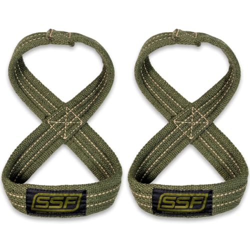 SERIOUS STEEL FITNESS Red Figure 8 Lifting Straps | Deadlift & Strongman Axle Straps - 3 Sizes - color: OD Green, size: (60 CM - Less than 7.25" Wrist)