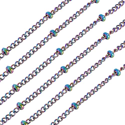 Craftdady 32 Feet Stainless Steel Link Twisted Curb Chains Multicolor Soldered Cable Cross Beaded Satellite Chains with Spool for Bracelet Necklace Earring Jewelry Making - color: Colorful, 2.5x1.5mm