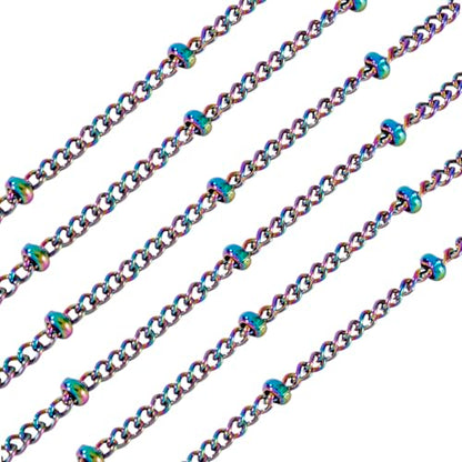 Craftdady 32 Feet Stainless Steel Link Twisted Curb Chains Multicolor Soldered Cable Cross Beaded Satellite Chains with Spool for Bracelet Necklace Earring Jewelry Making - color: Colorful, 2.5x1.5mm