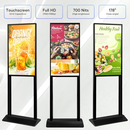 43 Inch Floor Standing Digital Signage 1080 × 1920P Android 14 OS Touchscreen Interactive Kiosk Advertising Display Digital Menu Board for Restaurants/Stores - size: 43 Inch