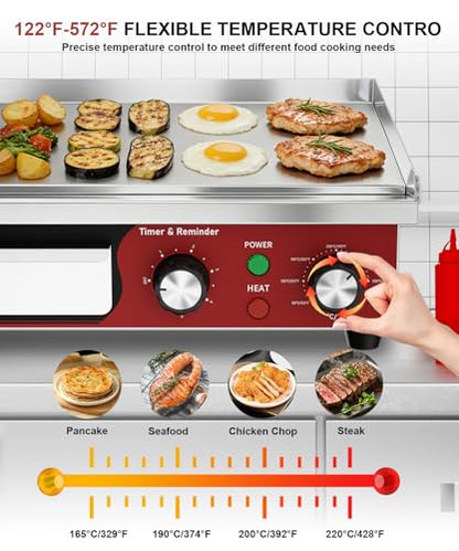 14"x11.8" Commercial Electric Griddle with 5 Minute Reminder Timer - size: 14"