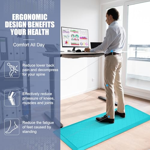 Cushioned Kitchen Mat 2 PCS, Anti Fatigue Kitchen Rugs, Heavy Duty Non-Skid, Ergonomic Comfort Foam Kitchen Floor Mat for Home, Office, Sink, Laundry, Teal - color: Teal