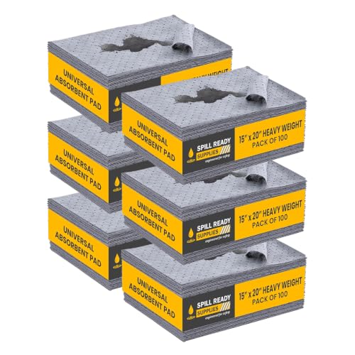 (6 Box of 100 Pads) Universal Absorbent Pads 15" x 20" - Heavyweight Absorbs Up to 36 oz per pad - 3mm Absorbent Mat, Dimpled Industrial Sorbent Pads for Oil - Gray - color: 100 Pads - Heavyweight, size: 6