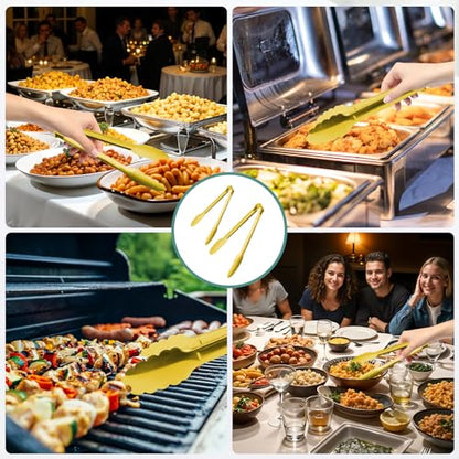 Buffet Tongs 7'' Inches Serving Tongs Heavy Duty Stainless steel Kitchen and BBQ Utility Tong Pack of 12 (Gold, 7inch) - color: Gold, size: 7inch