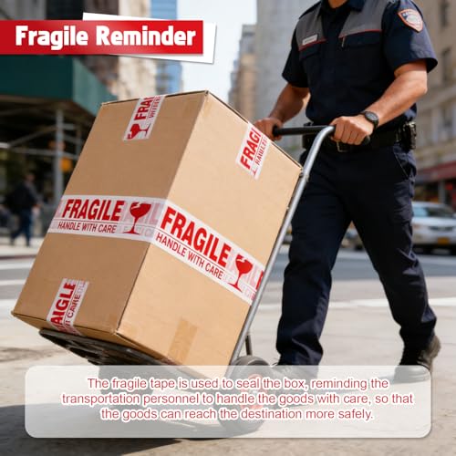 Fragile Tape with Dispenser 2 Inch x 330 Feet (110 Yards) 2 Rolls, Total 220 Yards, Heavy Duty Fragiles Handle with Care Tape for Shipping, Sealing and Moving Box