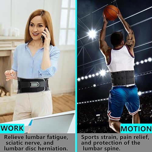 KONSEDIK Back Brace for Herniated Disc,Lower Back Pain Relief,Strain,Adjustable Lumbar Support Belt,with 6 Stays and Removable 3D Pad,for Men and Women Work,Lifting,Sciatica,Scoliosis(Medium) - size: Medium