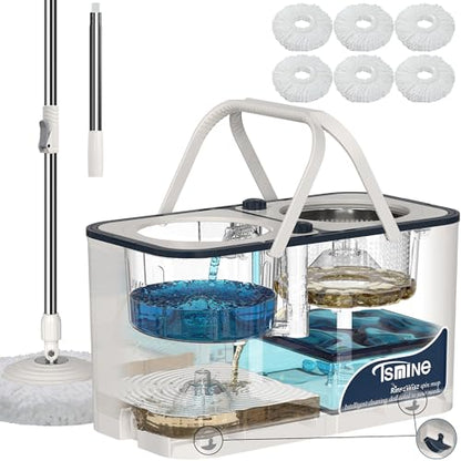 RinseWise Large Gen 1 Mop Bucket Set, Clean/Dirty Water Separation, White - size: Large Gen 1- White/Blue+6 Mop Heads