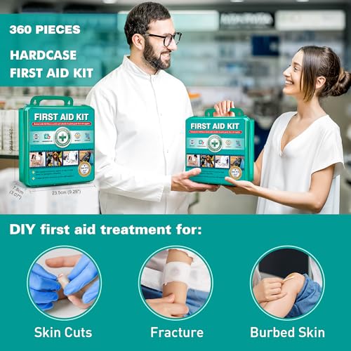 General Medi 360 Pieces Hardcase First Aid Kit - Comprehensive Large First Aid Box Contains Premium Medical Supplies for Travel, Home, Office, Vehicle, Camping, Workplace & Outdoor - size: 360 Pieces