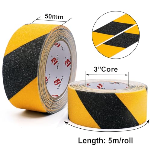 BOMEI PACK Anti Slip Traction Tape,2 Inch x 16.5 Ft,Heavy Duty Non Slip Tape,Grip Tape for Stairs, Tread Step, Indoor & Outdoor Use,Waterproof Stairs Non Skid Treads (Black & Yellow) - color: Black & Yellow