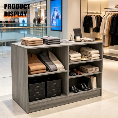 48”W * 20”D * 38”H - Cash Wrap Wood Counter - Gray Register Counter with 3 Heights Adjustable Shelf - color: Gary, size: 4 FT