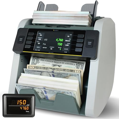 KOLIBRI Money Counter Machine I LCD Display I Business Grade I Advanced 2CIS/UV/MG/IR/MT/DD/HLF/SN IRT Detection I Mixed Denomination I Multi-Currency I Single Pocket I 3 Years Warranty I Domino-V2 - color: White/Gray (Domino-v2)