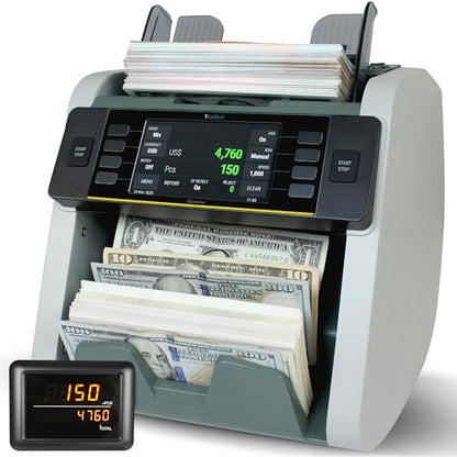KOLIBRI Money Counter Machine I LCD Display I Business Grade I Advanced 2CIS/UV/MG/IR/MT/DD/HLF/SN IRT Detection I Mixed Denomination I Multi-Currency I Single Pocket I 3 Years Warranty I Domino-V2 - color: White/Gray (Domino-v2)
