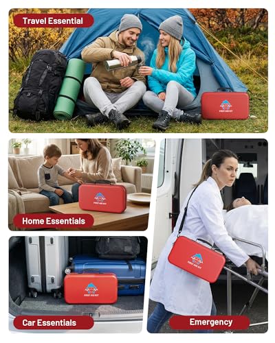 KAUGIC 500PCS Waterproof Hard Shell First Aid Kit, Travel