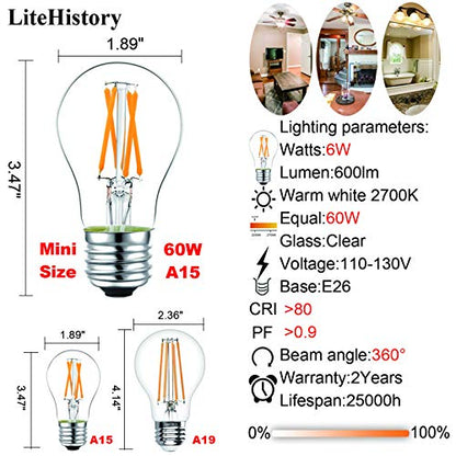 LiteHistory A15 E26 Led Bulb 60 watt,Dimmable,Soft White Light Bulbs,2700K - color: Warm White 2700k