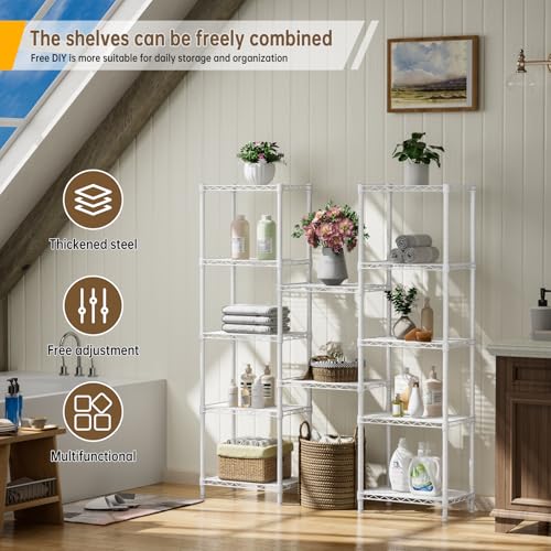 Golpart 6Tier Adjustable Storage Shelves Metal Wire Shelving Standing Shelf - color: White, size: 6-tier-10"Dx16"Wx63"H