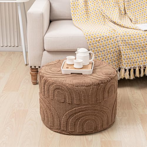 Asuprui Round Ottoman Pouf Foot Stool, Coffee 20x14 in,Sofa Couch Foot Rest - color: Coffee, size: 20"D x 20"W x 14"H