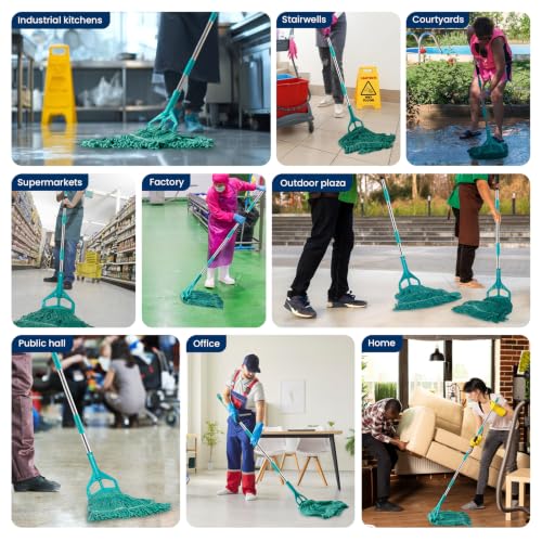 Commercial Mop with 3 Replacement Heads & 1 Handles, 64" Long Handle Heavy Duty Industrial Wet String Cotton Mop, for Concrete/Tile/Garage Floors-Home, Kitchen