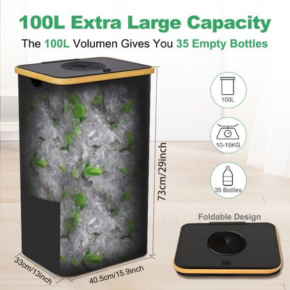 Recycling Bin 100L for Kitchen, Indoor Recycling Bins 26 Gallon Large Recycle Bin with Lid and Reusable Removeable Inner Bags for Recycling Glass, Paper Plastic, Metal Empty Bottles and Clothes,Gray - color: Gray