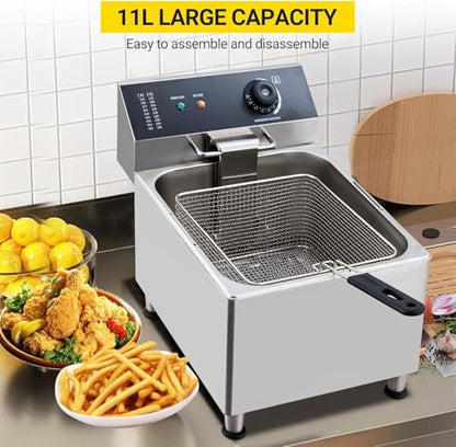 Electric Deep fryer 304 Stainless Steel with Basket & Lid, Capacity 22L/23.2QT Countertop Fryers, for Home Kitchen and Restaurant Use with Large Thick Frying Basket and Lid, 3400 W, 110V - size: 11L (304)