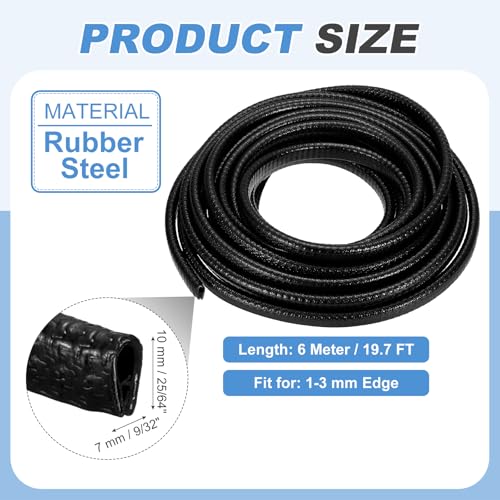 PATIKIL Rubber Edge Trim Guard, 19.7 ft x 25/64" x 9/32" U Channel Edge Protector Seal Strip with Metal Clips Fit for 1-3mm Edge for Car Door Sheet Metal Hatches Table Corners, Black - color: Black, size: 19.7 ft x 25/64 in x 9/32 in