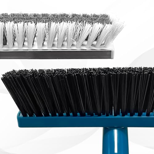 Stiff Bristle Deck Brushes for Scrubbing Heavy Duty with Rubber Scrape Squeegee, 55” Long Handle Scrub Brush for Bathroom Shower Carpet Outdoor Floor Cleaning (Head Size: 10.8”) - size: 10.8" Scrub Brush