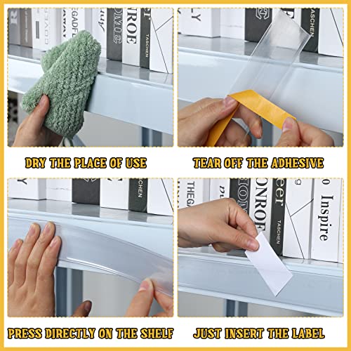 Fainne 100 Pcs 1.25 Inch Shelf Label Strip Holders Plastic Wire Shelf Price Tag Holder Self Adhesive Clear PVC Front and Back Labels Strip for Gondola Price Tag Wood Metal Rack, 48 Inches Long