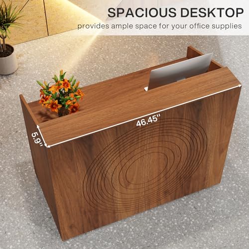 Tribesigns Reception Desk with Counter, Modern Front Desk Reception Room Table with Cable Grommet, 47 inch Retail Counter for Checkout, Lobby, Beauty Salon, Home Office Desk, Walnut - color: Walnut