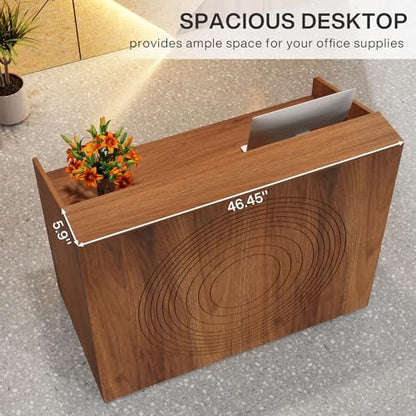 Tribesigns Reception Desk with Counter, Modern Front Desk Reception Room Table with Cable Grommet, 47 inch Retail Counter for Checkout, Lobby, Beauty Salon, Home Office Desk, Walnut - color: Walnut