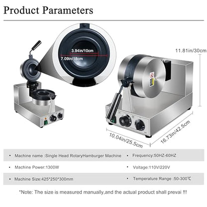 Ice Cream UFO Burger Maker, Electric Burger Waffle Maker, rotary Hamburger sandwich machine Non-stick Panini press waffle machine 110V Gelato Panini Press machine for Home Kitchen Use Breakfast