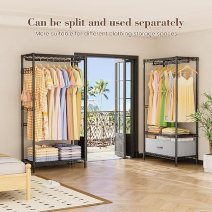 Golpart Heavy Duty Clothing Rack with Adjustable Shelves Clothes Wardrobe - color: Black, size: 15"DX(70-88)"WX74.5"H