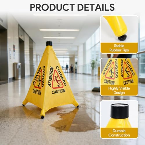 4 Pack 20 Inch Pop Up Wet Floor Signs, Wall Mounted Foldable Safety Signs