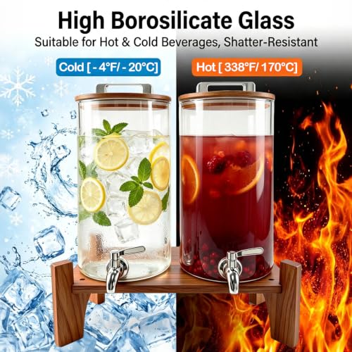 MerryNine Glass Drink Dispensers for Parties with Wood Stand, 1.6 Gallon