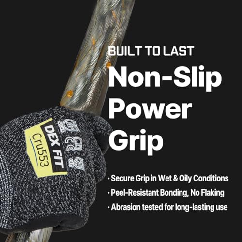 DEX FIT Level 5 Cut Resistant Gloves Cru553, 3D-Comfort Fit, Firm Grip, Thin & Lightweight, Touch-Screen Compatible, Durable, Breathable & Cool, Machine Washable; Grey M (8) 1 Pair - color: Grey, size: Medium