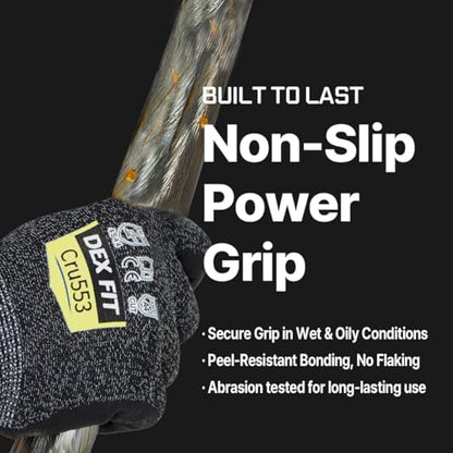 DEX FIT Level 5 Cut Resistant Gloves Cru553, 3D-Comfort Fit, Firm Grip, Thin & Lightweight, Touch-Screen Compatible, Durable, Breathable & Cool, Machine Washable; Grey M (8) 1 Pair - color: Grey, size: Medium