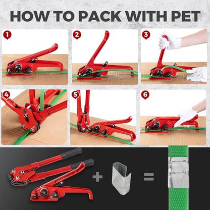Pallet Banding Strapping Kit, Packaging with Green 5/8" x 1000 Ft PET Strap