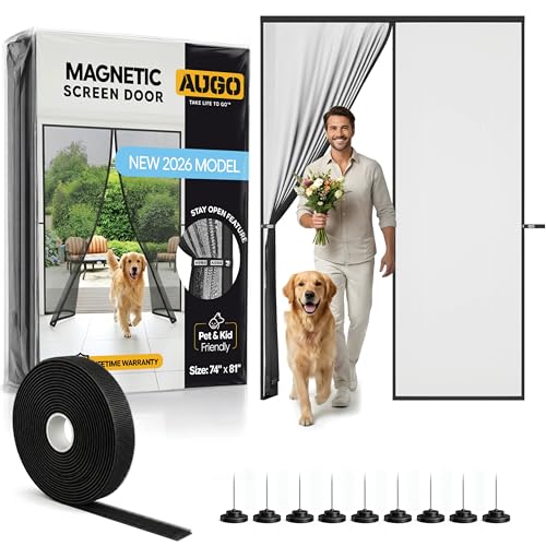 AUGO Magnetic Screen Door - Self Sealing, Heavy Duty, Hands Free Mesh Partition Keeps Bugs Out - Pet and Kid Friendly - Patent Pending Keep Open Feature - 74 Inch x 81 Inch - size: 74" x 81"
