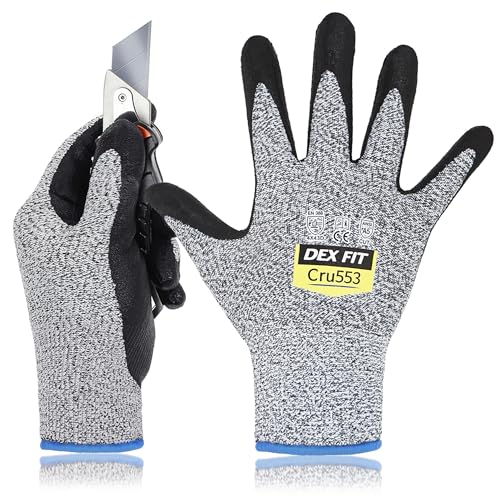 DEX FIT Level 5 Cut Resistant Gloves Cru553, 3D-Comfort Fit, Firm Grip, Thin & Lightweight, Touch-Screen Compatible, Durable, Breathable & Cool, Machine Washable; Grey S (7) 1 Pair - color: Grey, size: Small