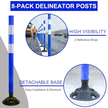 OrangeStar 8-Pack Blue Traffic Cones with Spring Base - color: Blue, size: 48 in